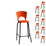 Cadeira Escritório KIT 10 Banquetas Fixa Alta Piacere - Cor Laranja - 34112