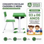 Conjunto Escolar Verde com Mesa e Cadeira 03 a 06 Anos