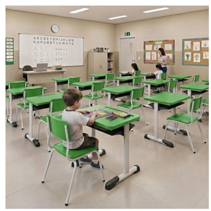 Conjunto Escolar Verde com Mesa e Cadeira 03 a 06 Anos