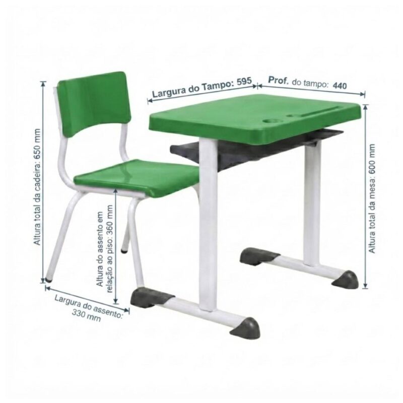 Conjunto Escolar Verde com Mesa e Cadeira 03 a 06 Anos