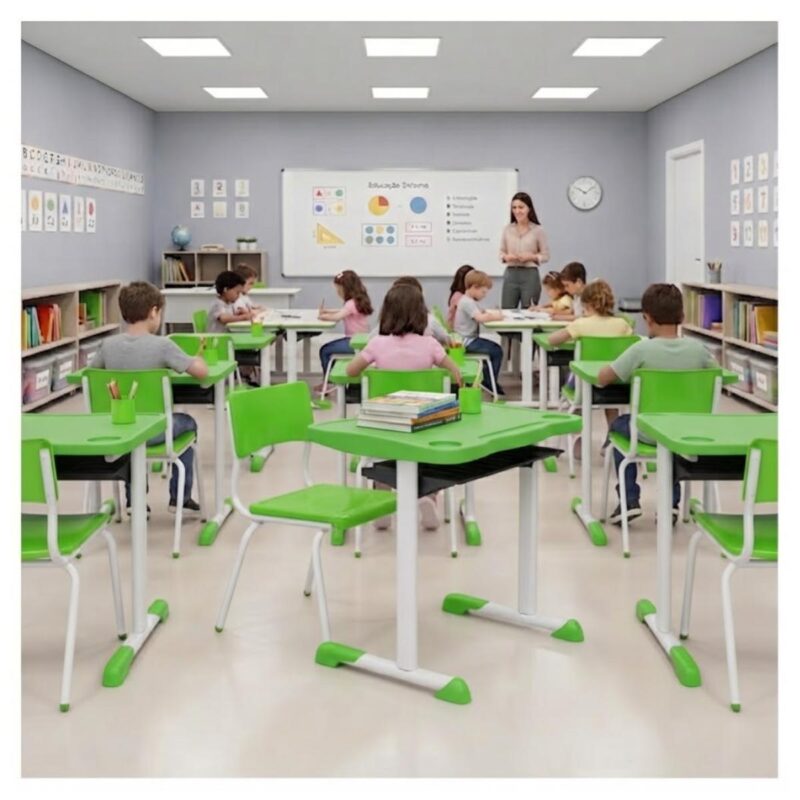 Conjunto Escolar Verde com Mesa e Cadeira 06 a 10 Anos