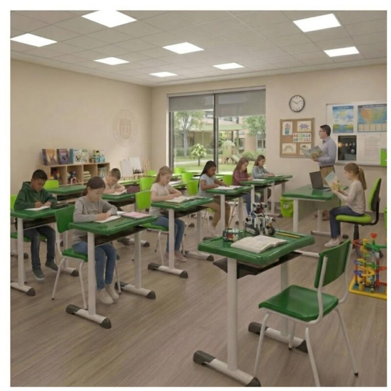 Conjunto Escolar Verde com Mesa e Cadeira 06 a 10 Anos