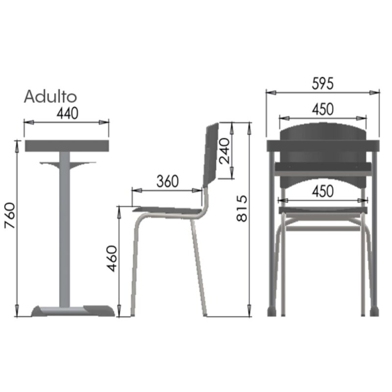 Kit Escolar Individual AZUL – (Mesa e Cadeira) – ADULTO – POLLO MÓVEIS - COR AZUL - 40081