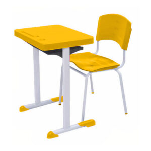 Kit Escolar Individual AMARELO – (Mesa e Cadeira) – ADULTO – POLLO MÓVEIS - COR AMARELO - 40083