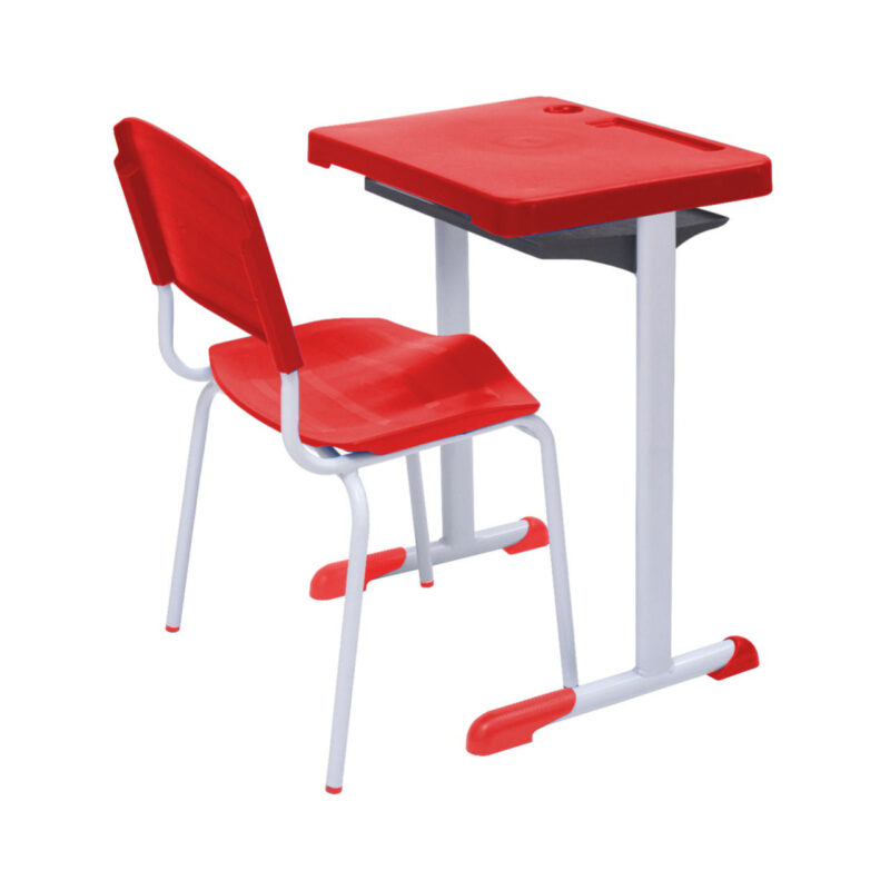 Kit Escolar Individual VERMELHO – (Mesa e Cadeira) – ADULTO – POLLO MÓVEIS - COR VERMELHO - 40082