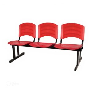 Cadeira Longarina PLÁSTICA 03 Lugares - Cor Vermelho - POLLO MÓVEIS - 33022
