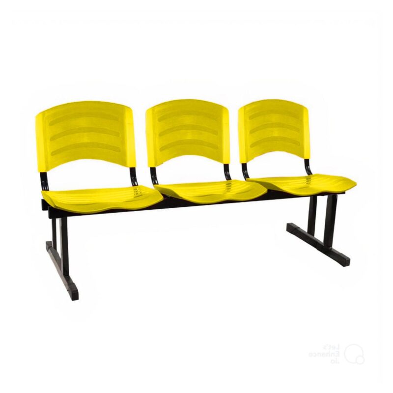 Kit 05 Cadeiras Longarinas PLÁSTICAS 03 Lugares - Cor Amarelo - POLLO MÓVEIS - 33080