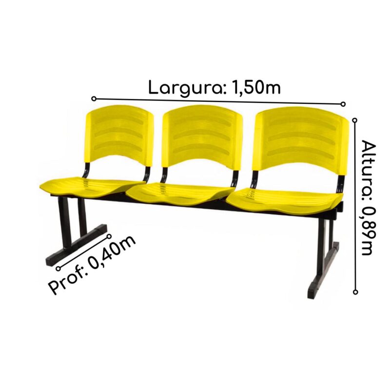 Cadeira Longarina PLÁSTICA 03 Lugares - Cor Amarelo - POLLO MÓVEIS - 33025