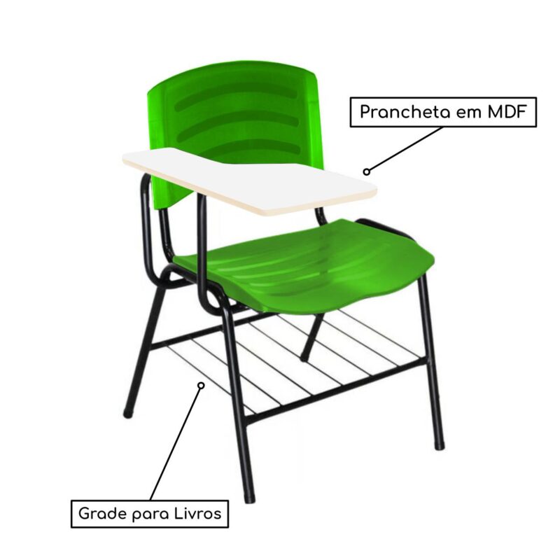 Cadeira Universitária Plástica com Prancheta MDF - COR VERDE - POLLO MÓVEIS - 34018