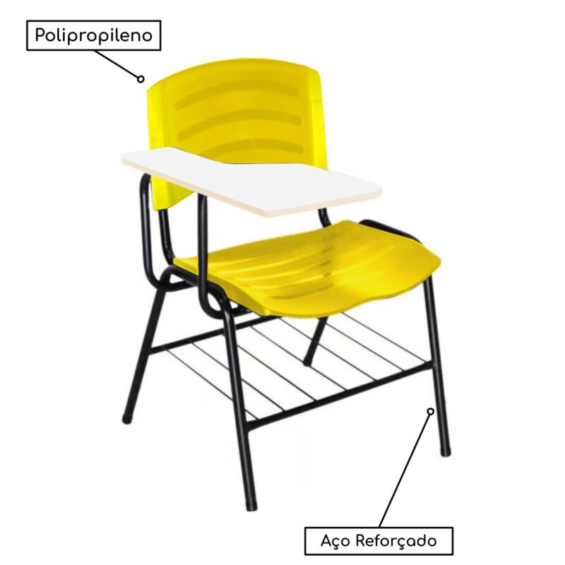 Cadeira Universitária Plástica com Prancheta MDF - COR AMARELO - POLLO MÓVEIS - 34019