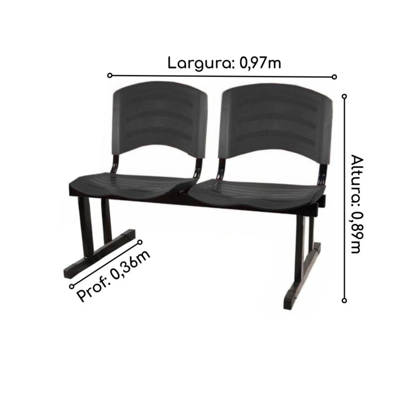 Cadeira Longarina PLÁSTICA 02 Lugares - Cor PRETO - POLLO MÓVEIS - 33026