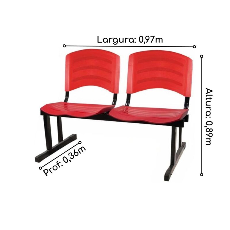 Cadeira Longarina PLÁSTICA 02 Lugares - Cor Vermelho - POLLO MÓVEIS - 33027