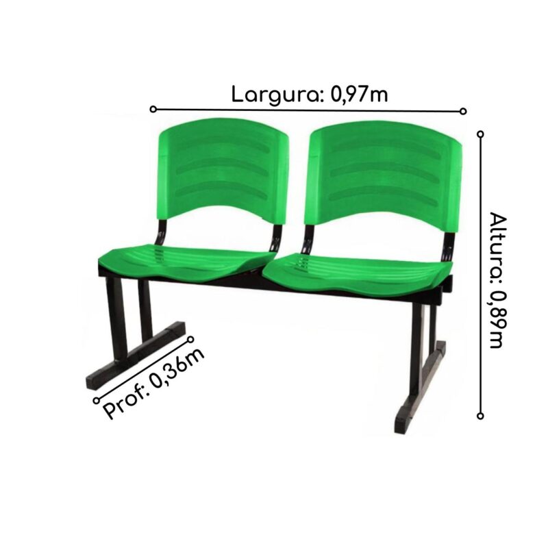 Cadeira Longarina PLÁSTICA 02 Lugares - Cor Verde - POLLO MÓVEIS - 33029