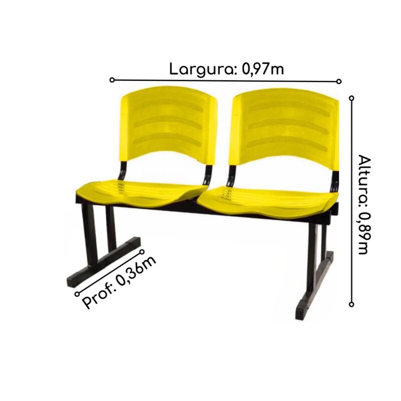 Cadeira Longarina PLÁSTICA 02 Lugares - Cor Amarelo - POLLO MÓVEIS - 33030