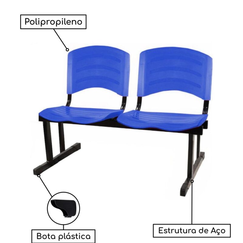 Cadeira Longarina PLÁSTICA 02 Lugares - Cor Azul - POLLO MÓVEIS - 33028