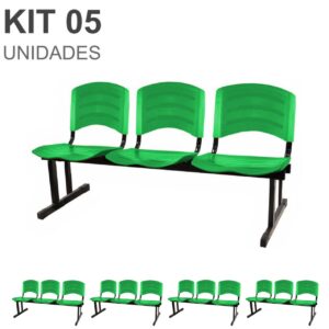 Kit 05 Cadeiras Longarinas PLÁSTICAS 03 Lugares - Cor Verde - POLLO MÓVEIS - 33061