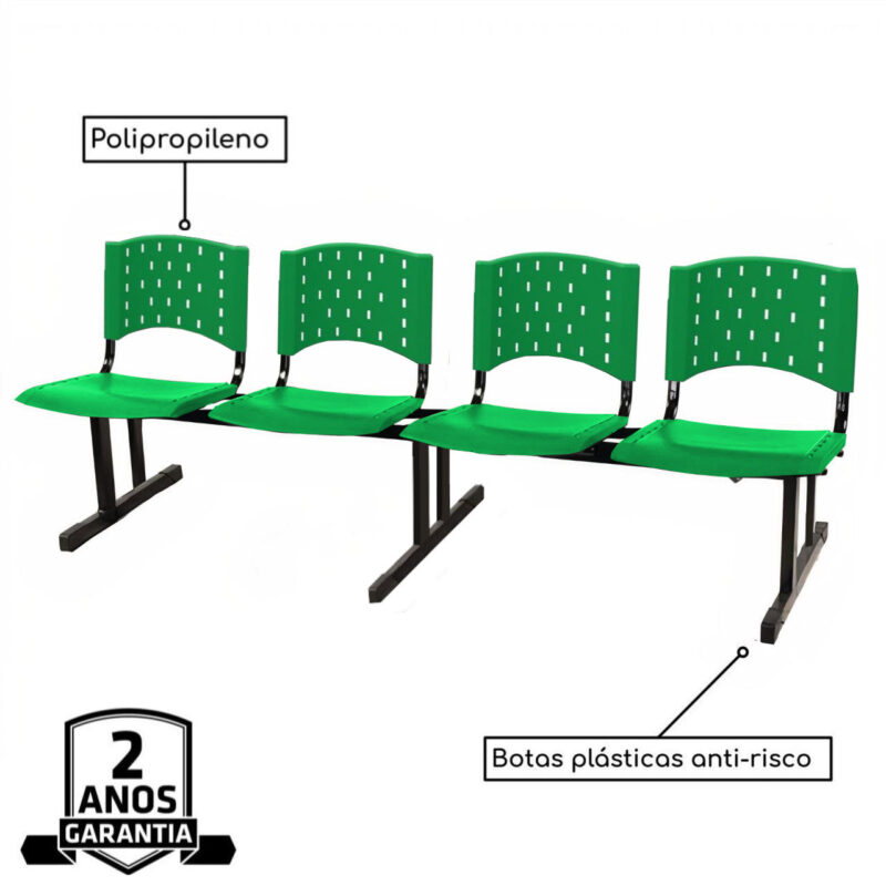 Cadeira Longarina PLASTICA 4 Lugares Cor Verde 33091