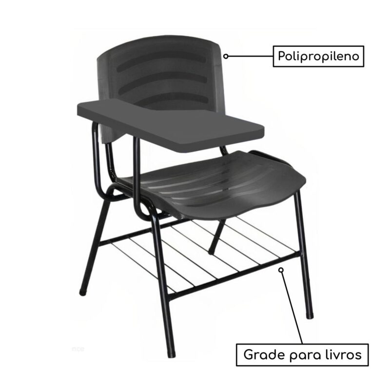 Cadeira Universitária Plástica Prancheta PLÁSTICA - COR PRETO - POLLO MÓVEIS - 34020