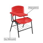Cadeira Universitária Plástica com Prancheta PLÁSTICA - COR VERMELHO - POLLO MÓVEIS - 34022
