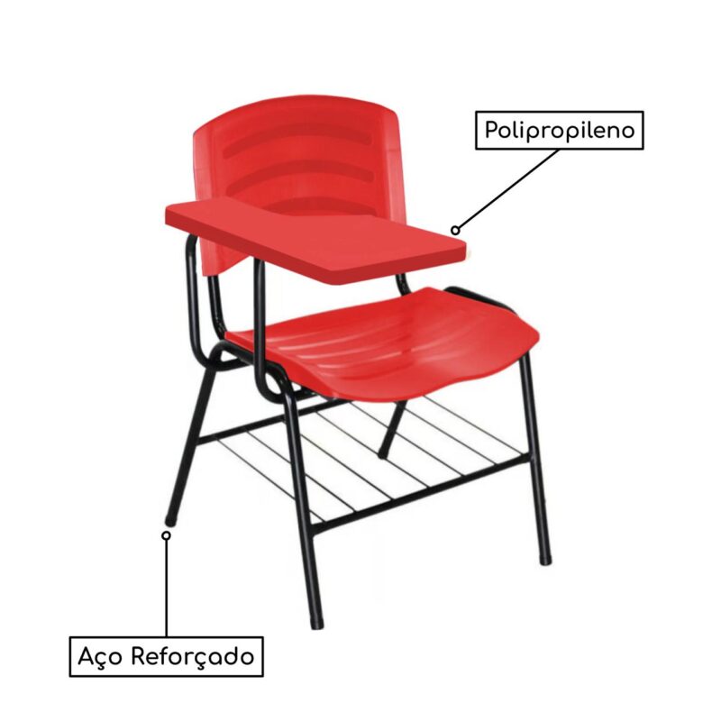 Cadeira Universitária Plástica com Prancheta PLÁSTICA - COR VERMELHO - POLLO MÓVEIS - 34022
