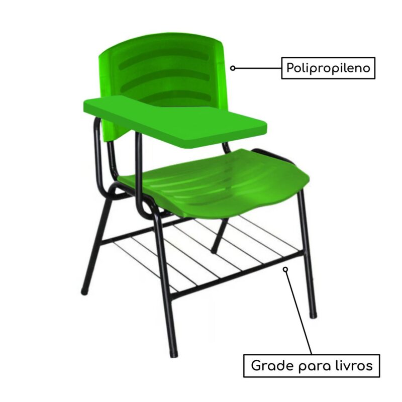 Cadeira Universitária Plástica com Prancheta PLÁSTICA - COR VERDE - POLLO MÓVEIS - 34024