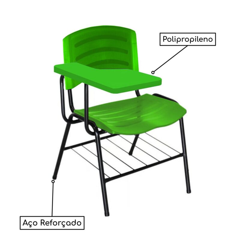 Cadeira Universitária Plástica com Prancheta PLÁSTICA - COR VERDE - POLLO MÓVEIS - 34024