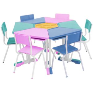 Conjunto Escolar Hexagonal BABY Mesas e Cadeiras - 06 A 09 anos - JUVENIL - POLLO MÓVEIS - 41005
