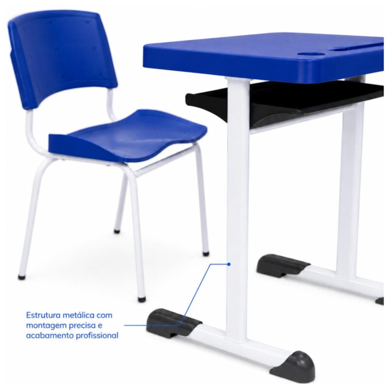 Conjunto Escolar Individual Adulto com Mesa e Cadeira Azul