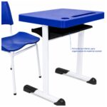 Conjunto Escolar Individual Adulto com Mesa e Cadeira Azul