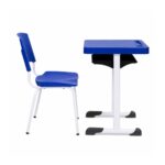 Conjunto Escolar Individual Adulto com Mesa e Cadeira Azul