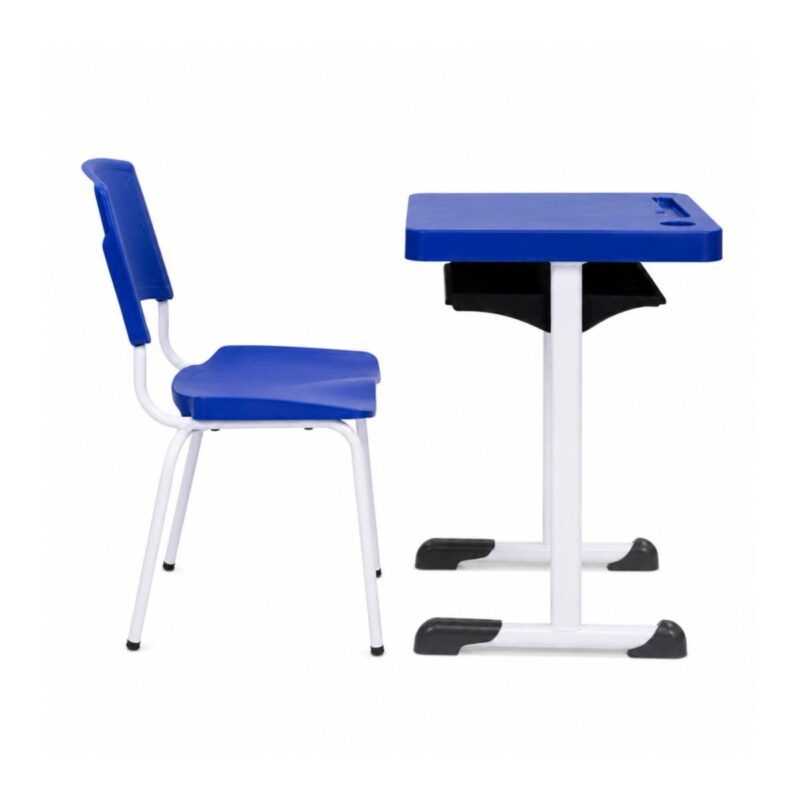 Conjunto Escolar Individual Adulto com Mesa e Cadeira Azul