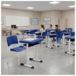 Conjunto Escolar Individual Adulto com Mesa e Cadeira Azul