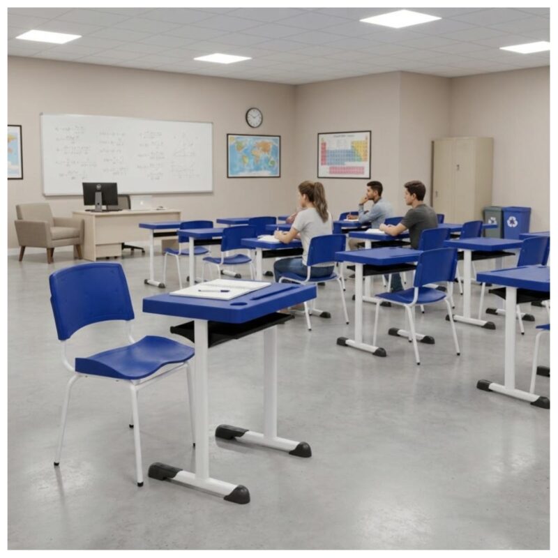 Conjunto Escolar Individual Adulto com Mesa e Cadeira Azul