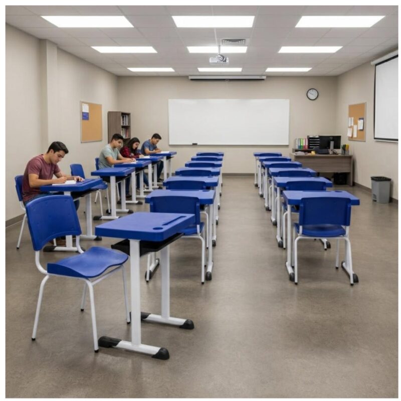 Conjunto Escolar Individual Adulto com Mesa e Cadeira Azul