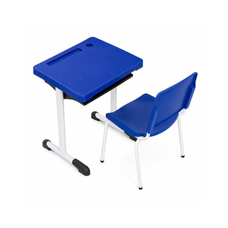 Conjunto Escolar Individual Adulto com Mesa e Cadeira Azul