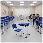 Conjunto Escolar Individual Adulto com Mesa e Cadeira Azul