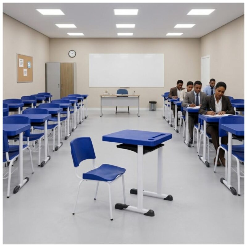 Conjunto Escolar Individual Adulto com Mesa e Cadeira Azul