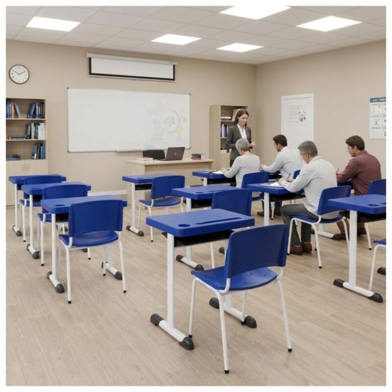 Conjunto Escolar Individual Adulto com Mesa e Cadeira Azul