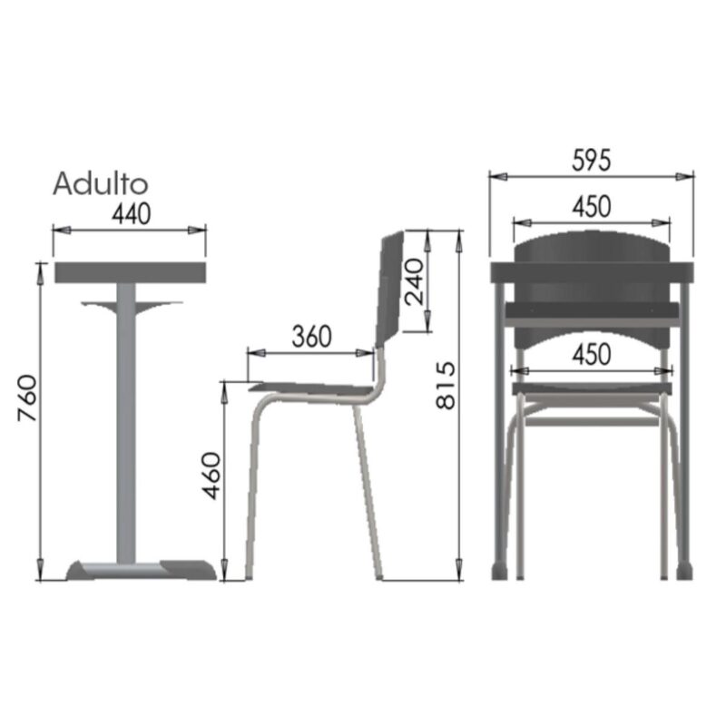 Conjunto Escolar Individual Adulto com Mesa e Cadeira Azul