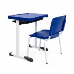 Conjunto Escolar Individual Adulto com Mesa e Cadeira Azul