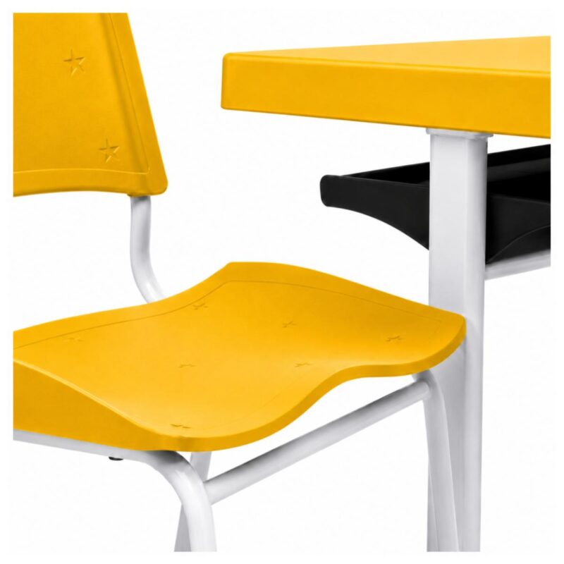 Conjunto Escolar Individual Adulto com Mesa e Cadeira Amarelo