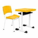 Conjunto Escolar Individual Adulto com Mesa e Cadeira Amarelo