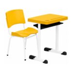 Conjunto Escolar Individual Adulto com Mesa e Cadeira Amarelo