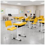 Conjunto Escolar Individual Adulto com Mesa e Cadeira Amarelo