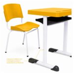 Conjunto Escolar Individual Adulto com Mesa e Cadeira Amarelo