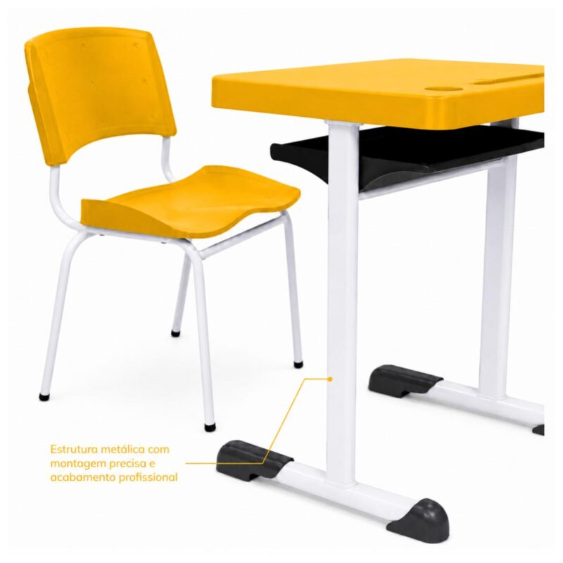 Conjunto Escolar Individual Adulto com Mesa e Cadeira Amarelo
