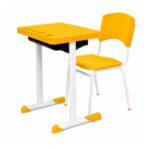 Conjunto Escolar Individual Adulto com Mesa e Cadeira Amarelo