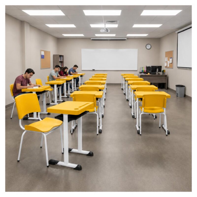 Conjunto Escolar Individual Adulto com Mesa e Cadeira Amarelo