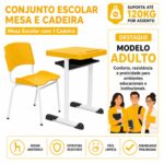 Conjunto Escolar Individual Adulto com Mesa e Cadeira Amarelo