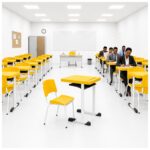 Conjunto Escolar Individual Adulto com Mesa e Cadeira Amarelo